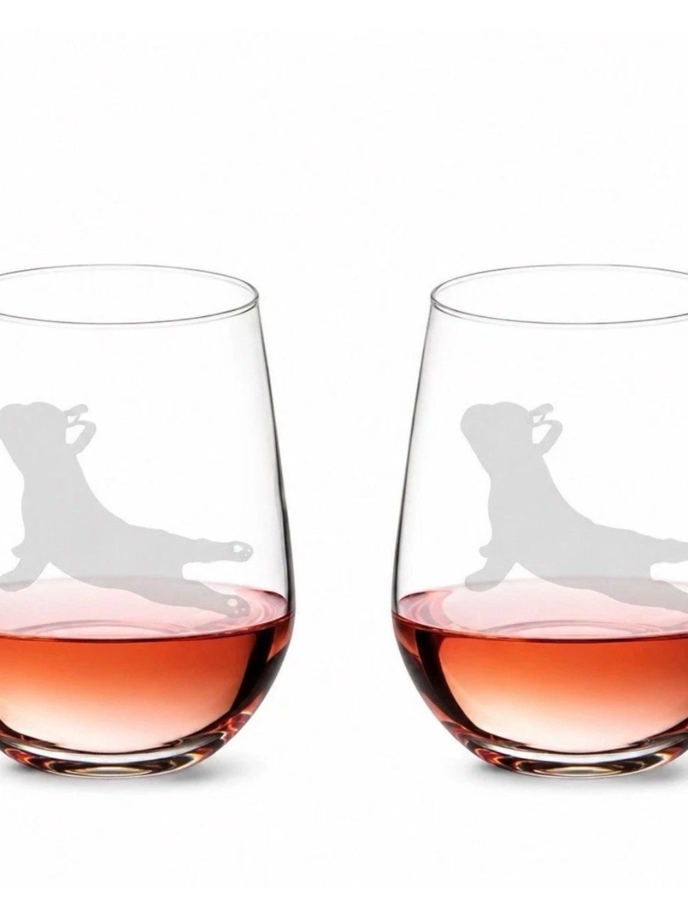French Bulldog Stemless Wine Glasses Set of 2 Etched 17 oz Dog Lover Gift
